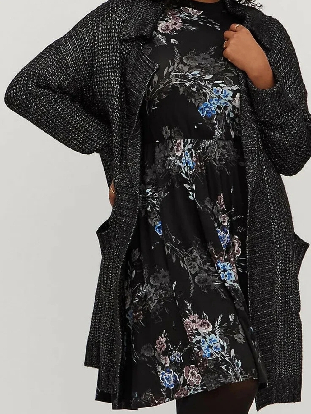 torrid Black Marled Open-Front Chunky Knit Cardigan